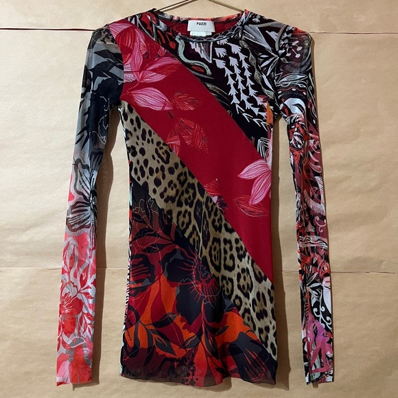 Fuzzi Tops - Fuzzi Jean Paul Gaultier Patchwork Mesh Top Long Sleeve Y2K Indie Sleaze Size XS
